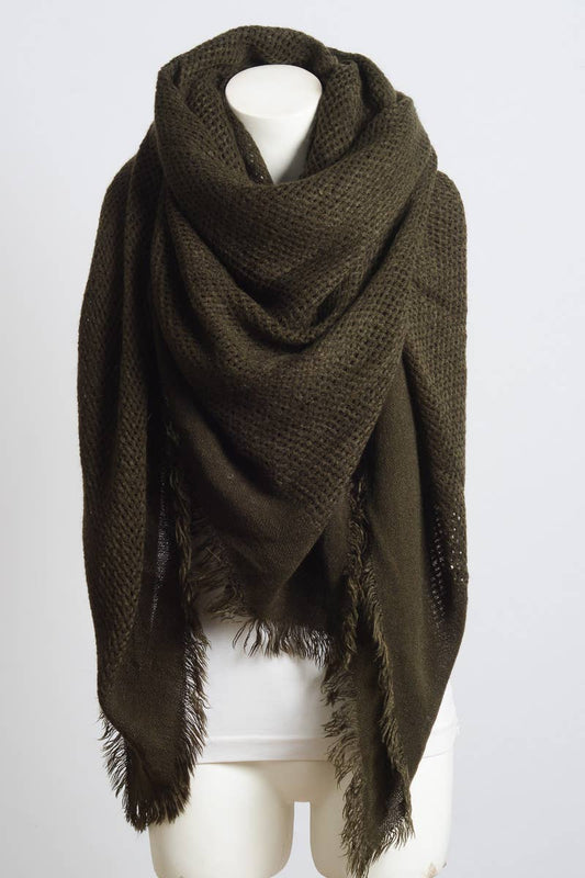 🍂 Cozy Chic: Open Weave Square Scarf Olive