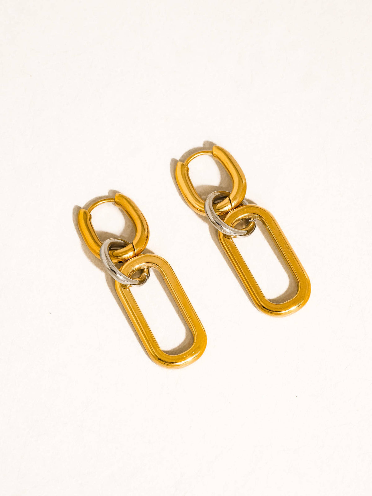Viori 18K Gold Non-Tarnish Two Tone Link Earrings: Yellow Gold