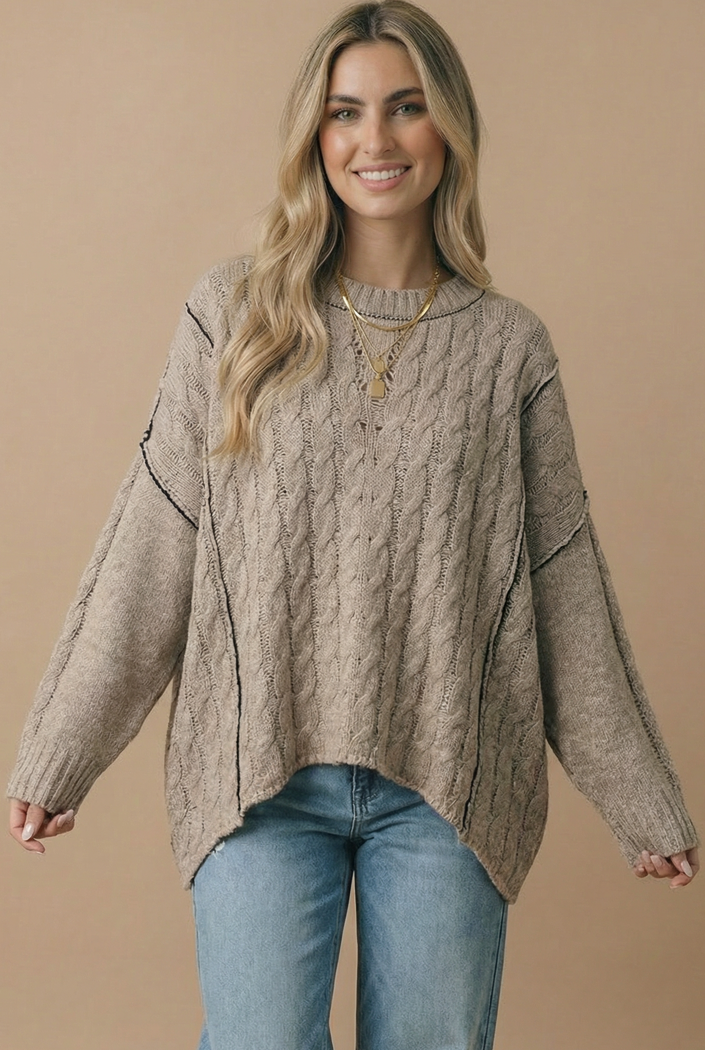 Cable Knit Oversize Pullover Sweater Knit Top