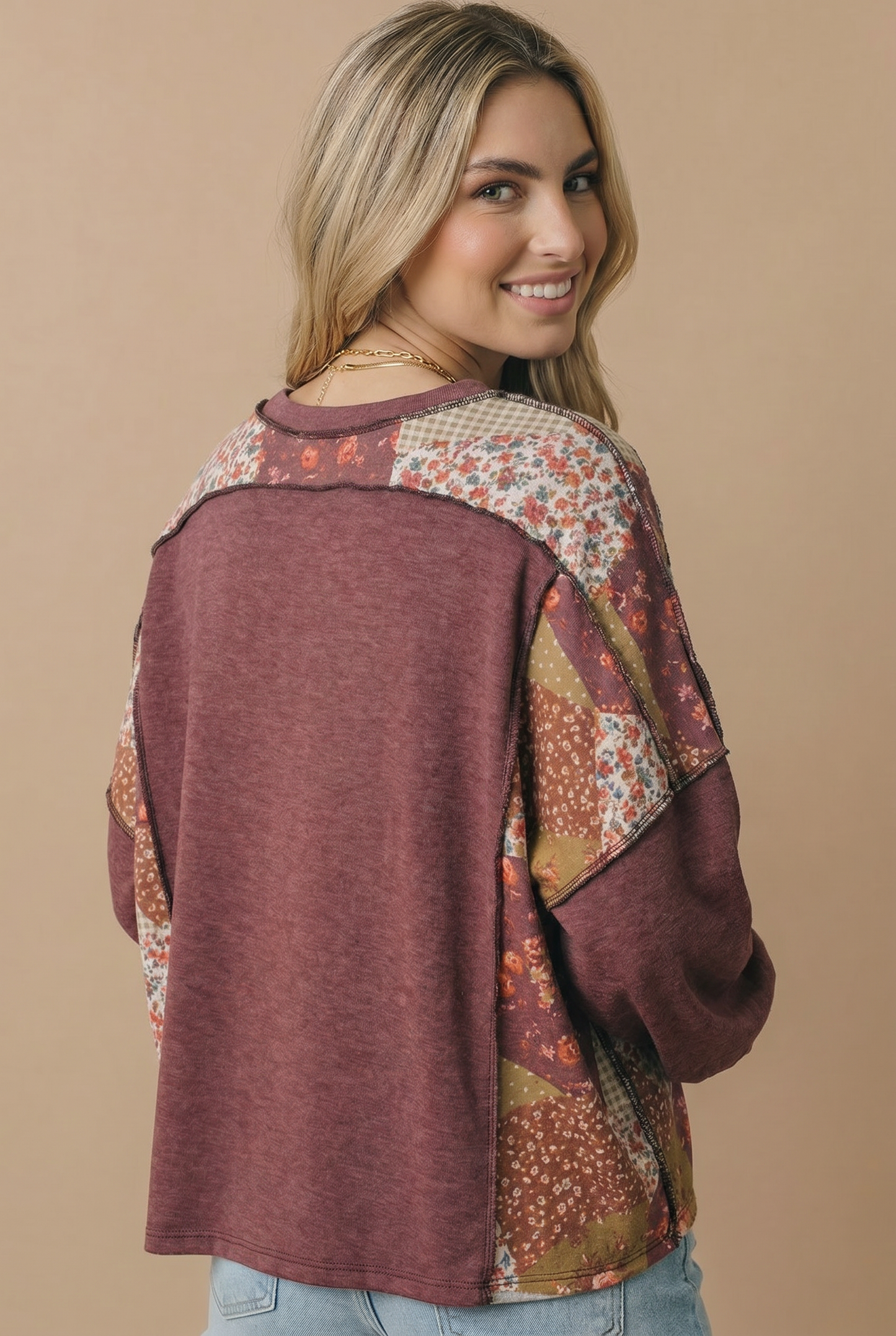 Round Neck Oversized Color Block Knit Top