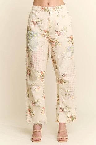 Floral Pattern Muti Patchwork Pants