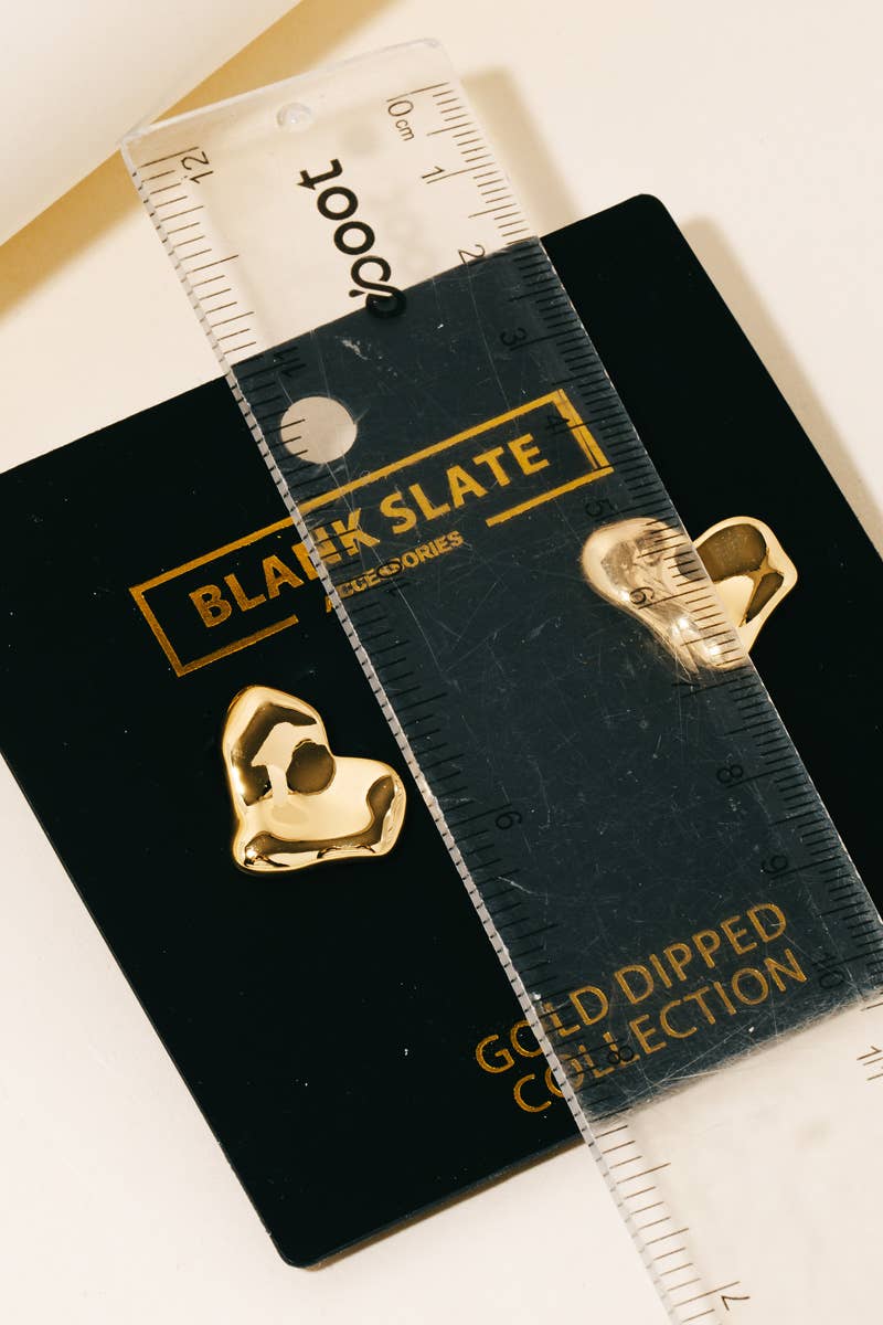 Gold Dipped Warped Heart Stud Earrings: G