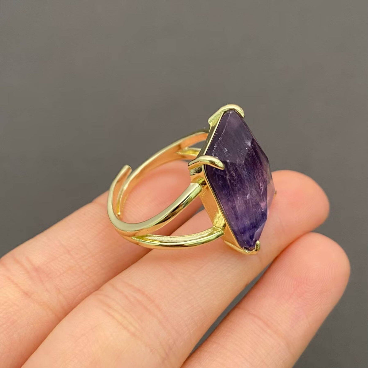 Fluorite Stone Golden Ring - CS
