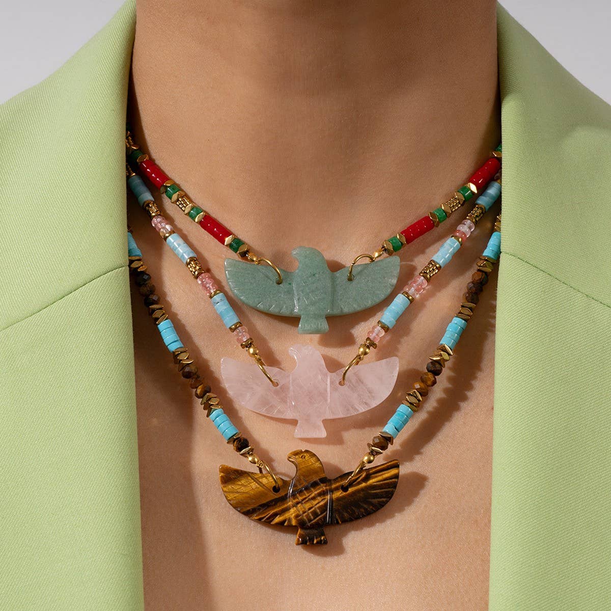 Handmade Eagle Necklace with Gemstone Beads_CWMM7532: TYPE2 / (OS) 1