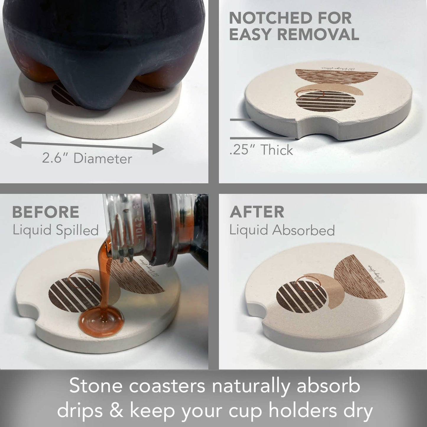 "Geo Mocha" Absorbent Stone Car Coaster 1pk