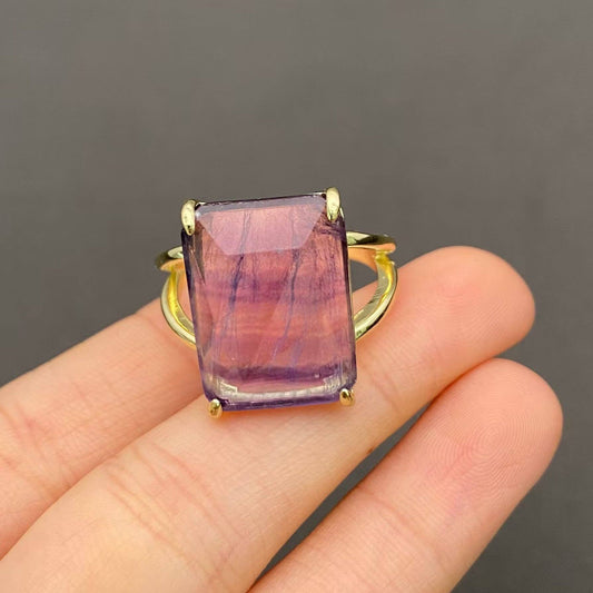 Fluorite Stone Golden Ring - CS