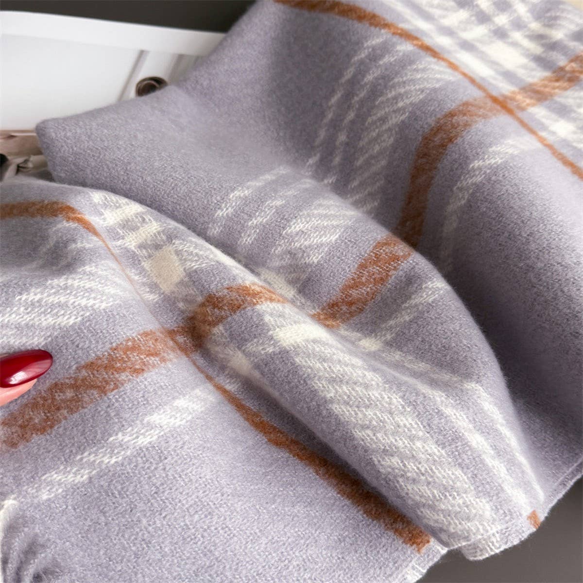 Minimal Plaid Soft Cashmere Feel Winter Scarf_CWASC03246: CAMEL / (OS) 1