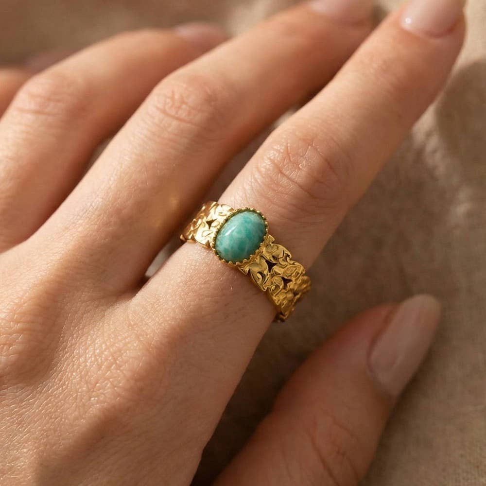 Gold Dipped Stainless Steel Oval Stone Ring: LGN