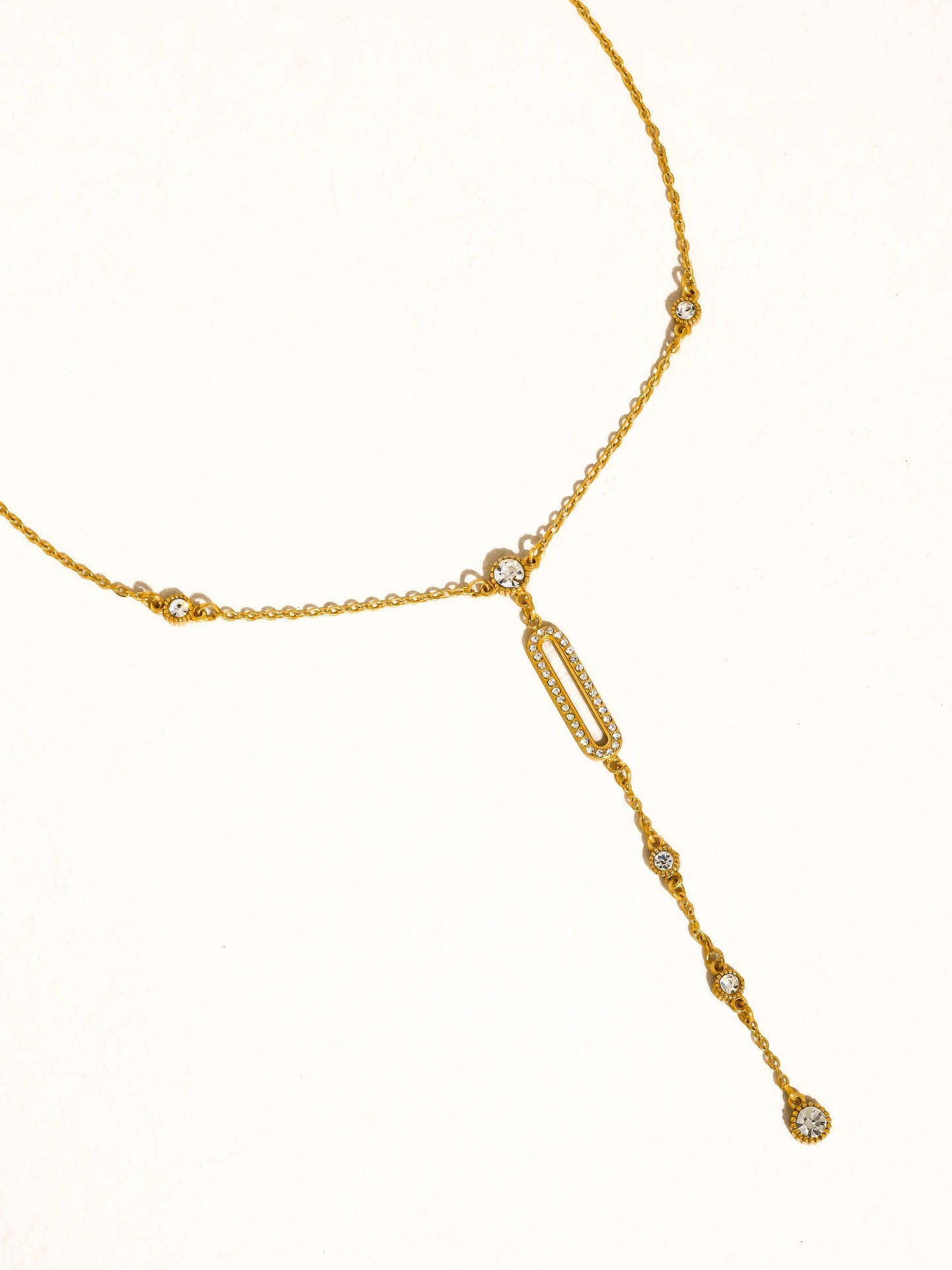 Dazelle 18K Gold Non-Tarnish CZ Drop Bar Necklace: Yellow Gold