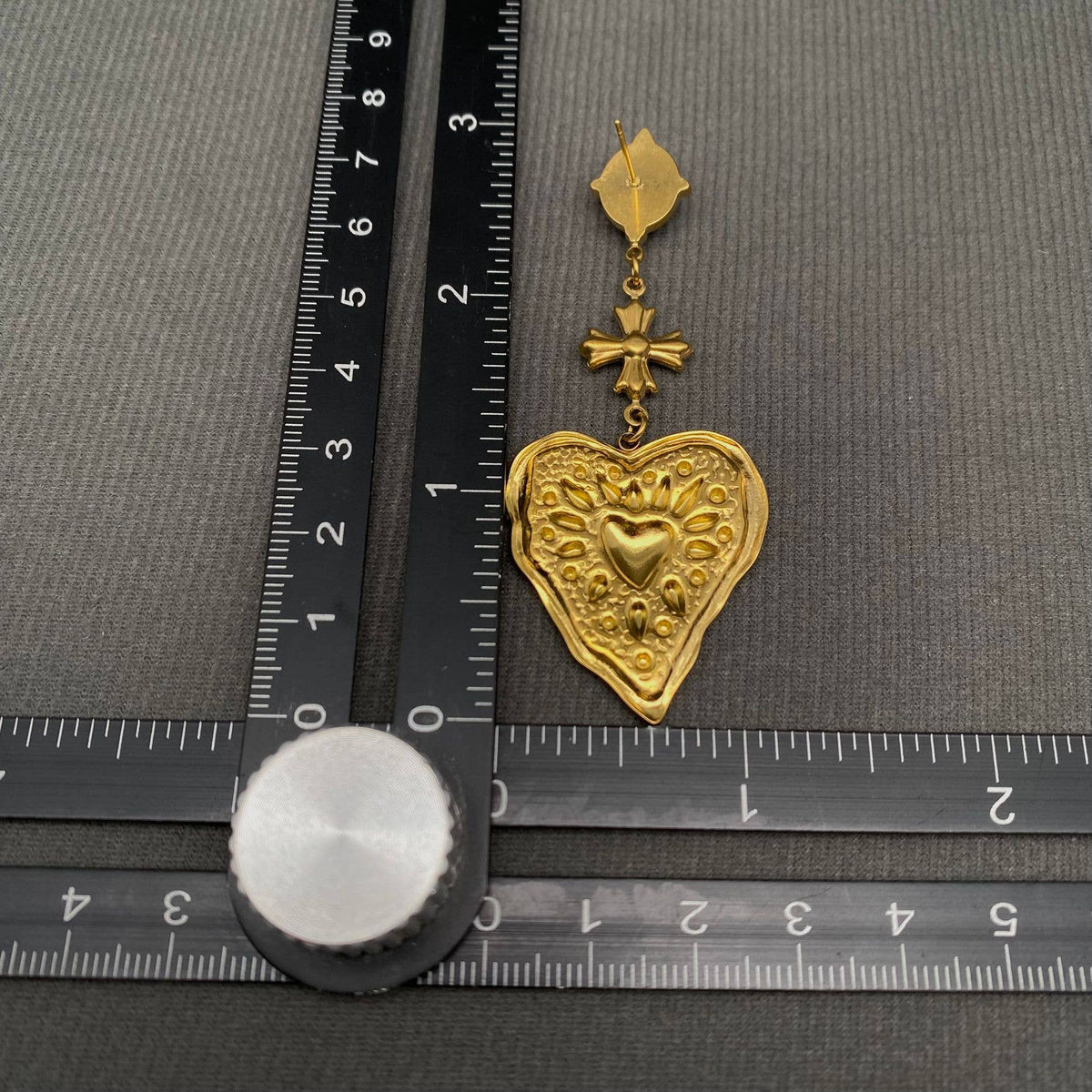 Hammered heart-shaped pattern 18K Golden SS Earrings - FGS