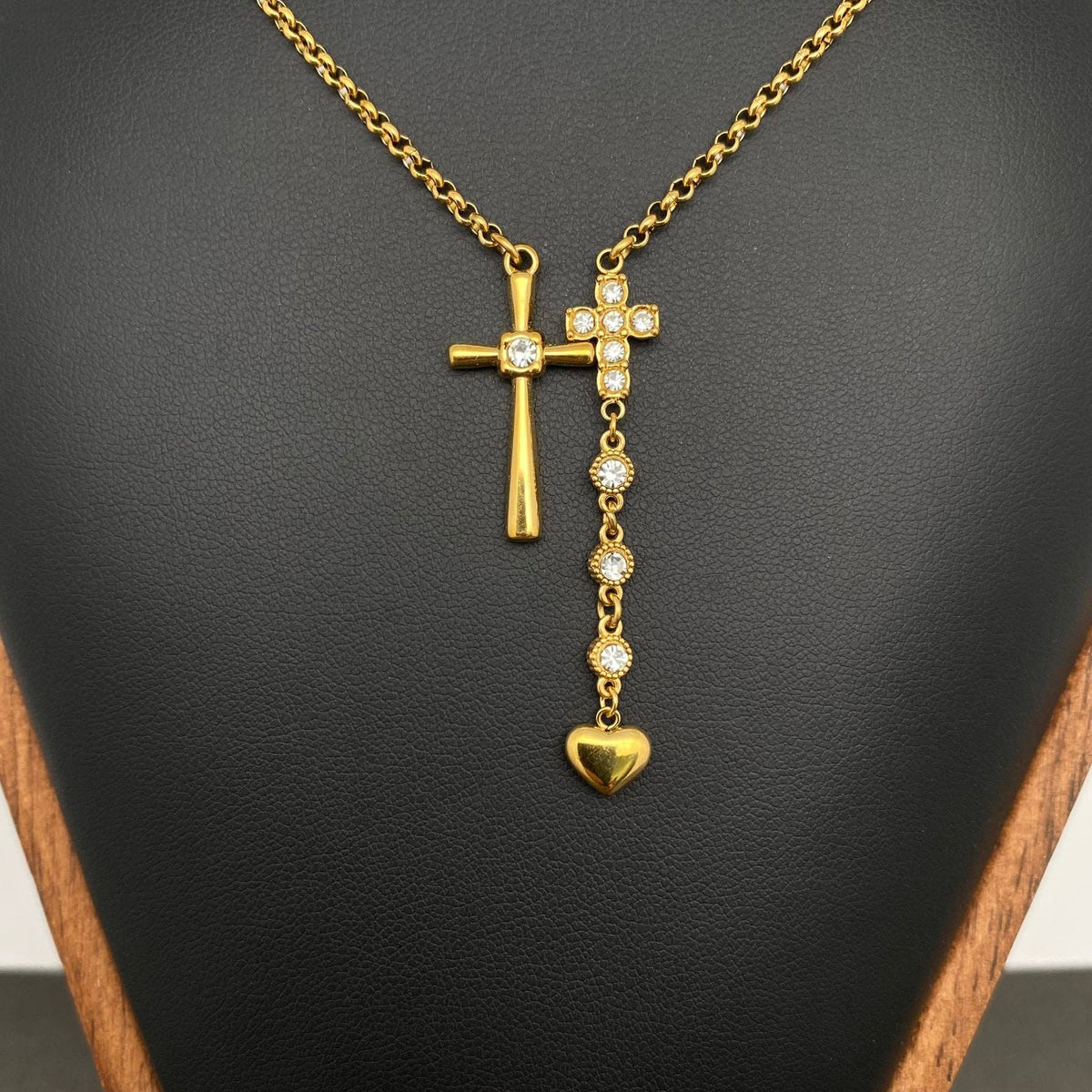 Double Cross Charm 18K Gold Plated S.Steel Necklace - FGS