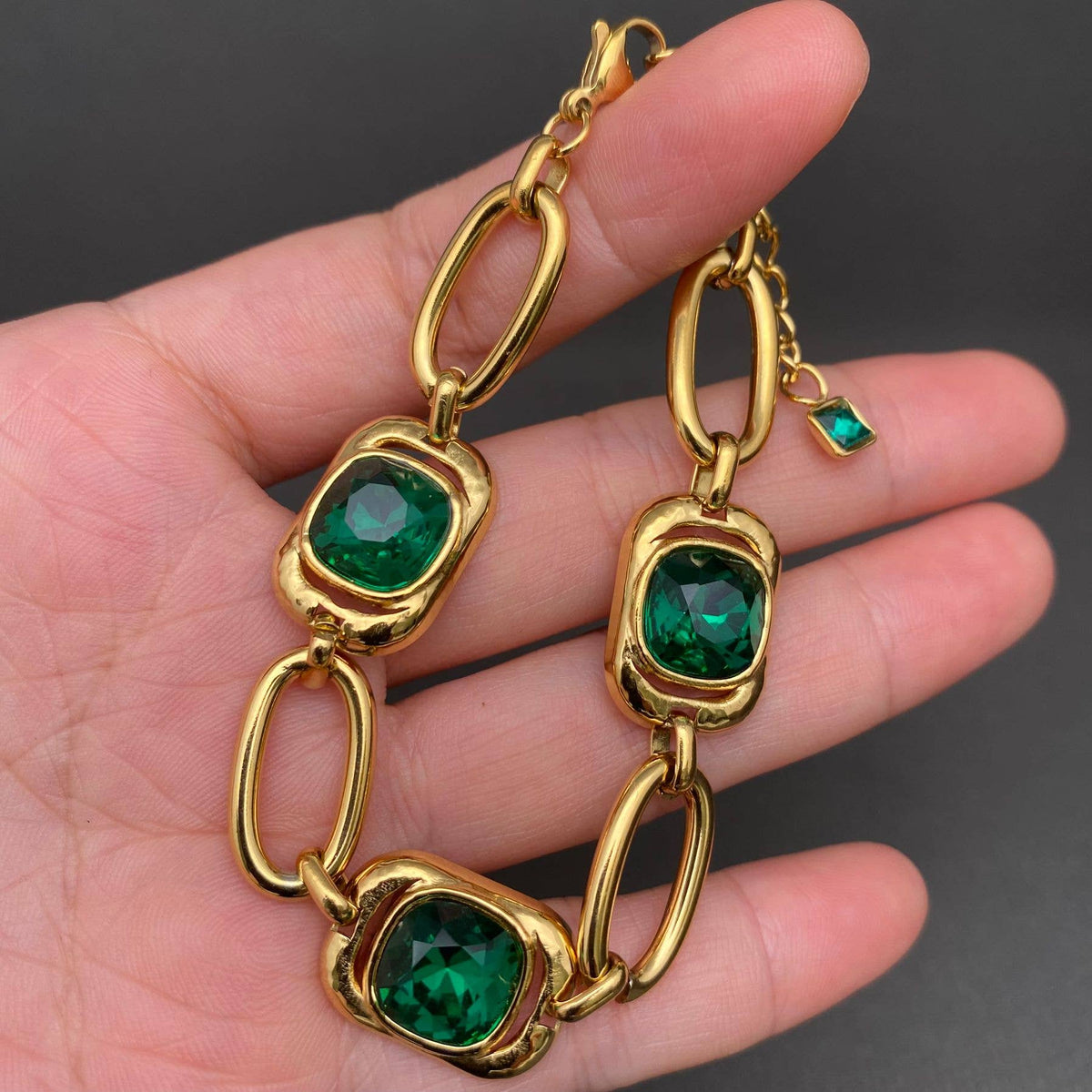 Green Zircon 18K Gold Plated Stainless Steel Bracelet - FGS