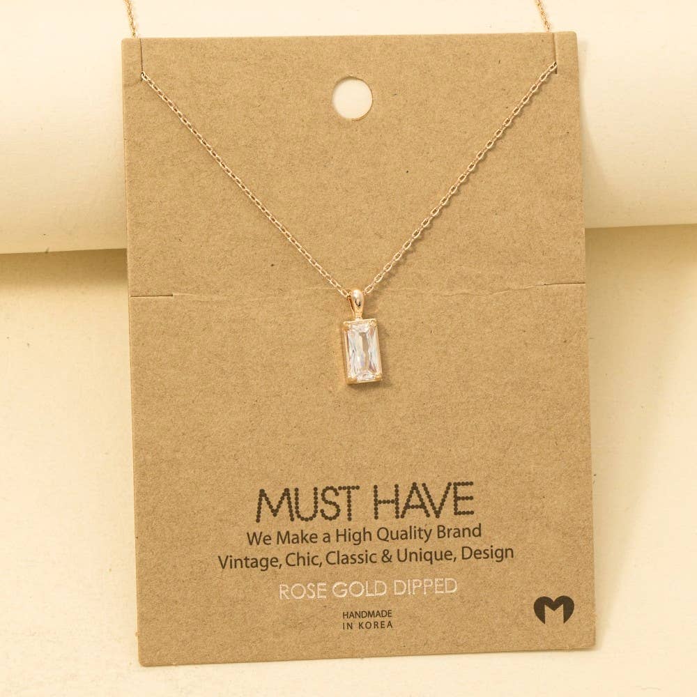 Gold Dipped Baguette Drop Charm Necklace: G