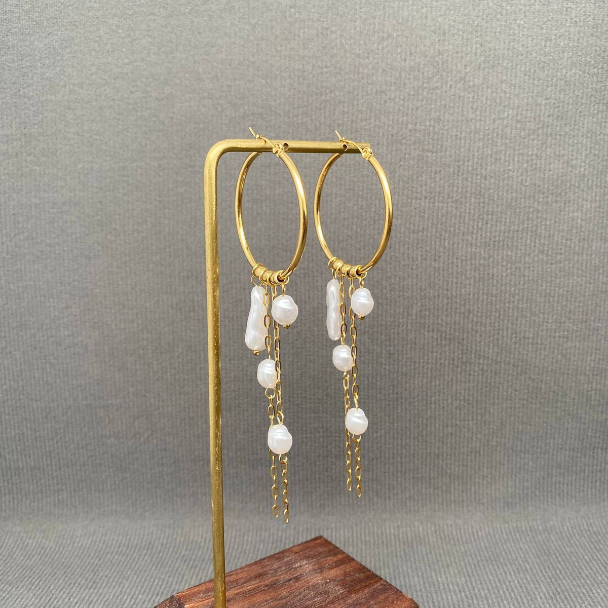 Pearl Fringe 18K Gold Plated S.Steel Hoop Earrings - FGS