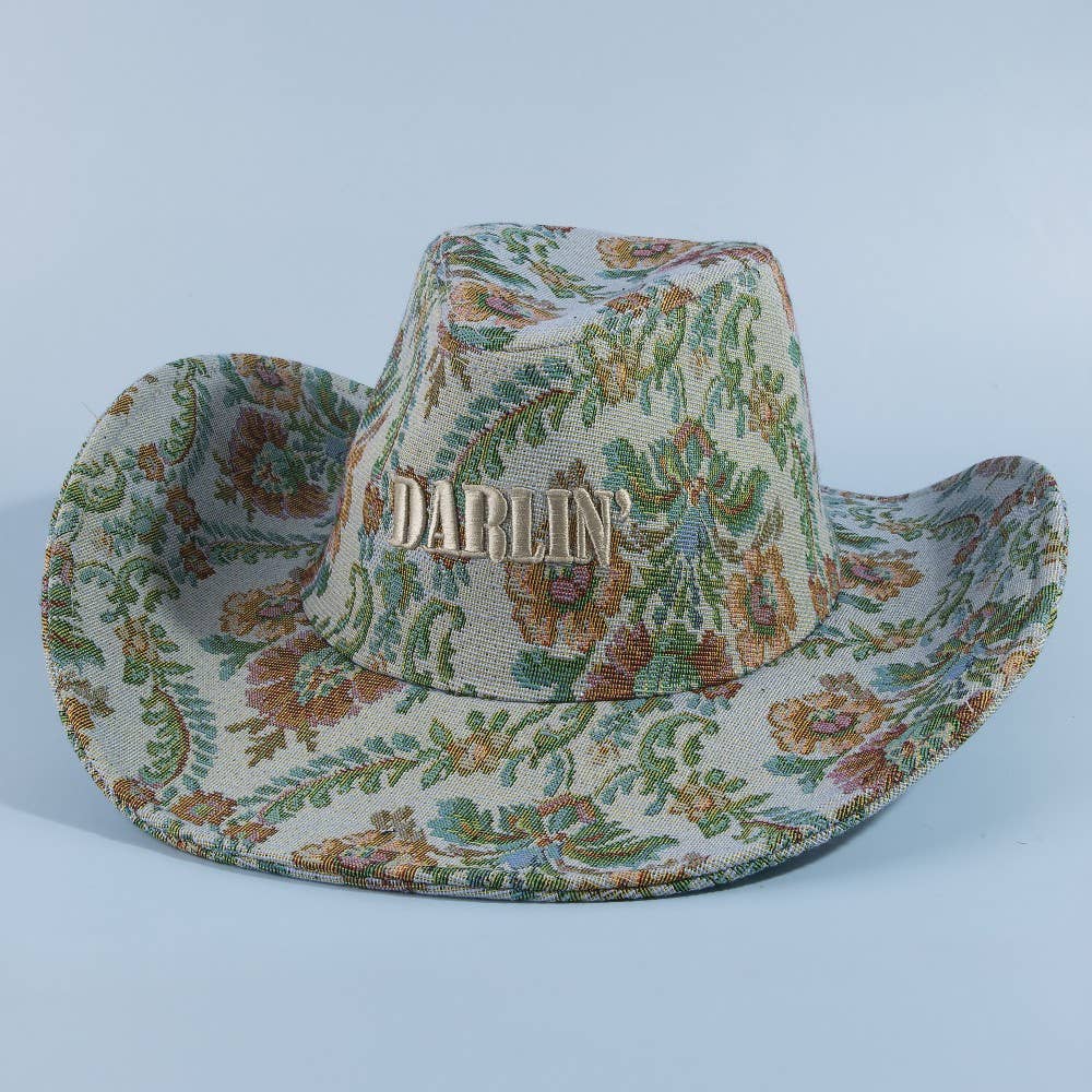Darlin Embroidered Floral Tapestry Cowboy Hat: 3