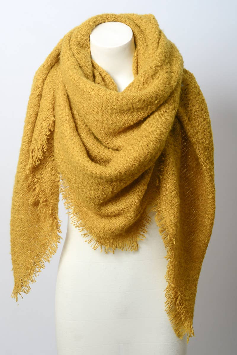 Cozy Faux Mohair Open Work Square Blanket Scarf ❄️: Mustard
