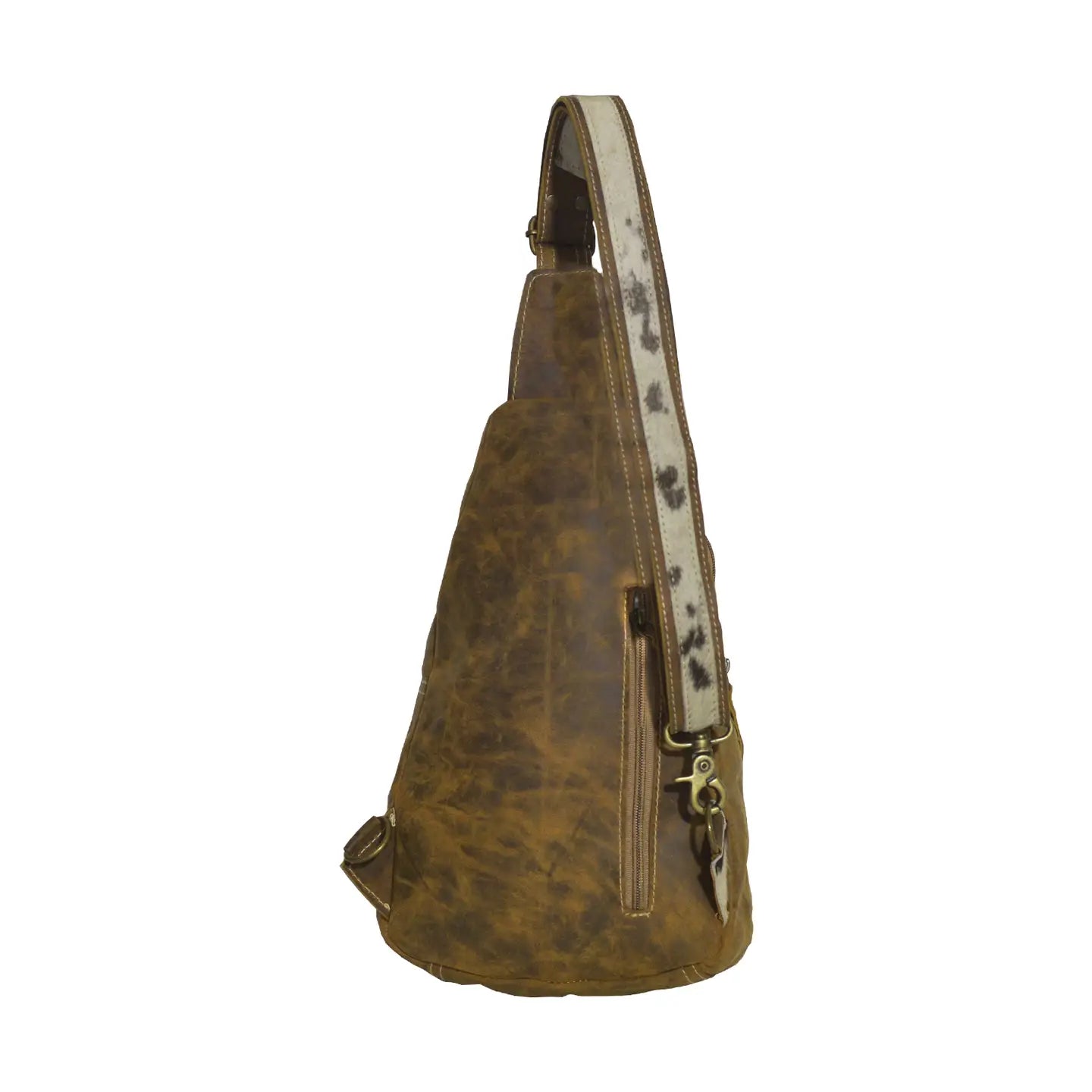 Checkered Cowhide and Leather Sun Sling Backpack