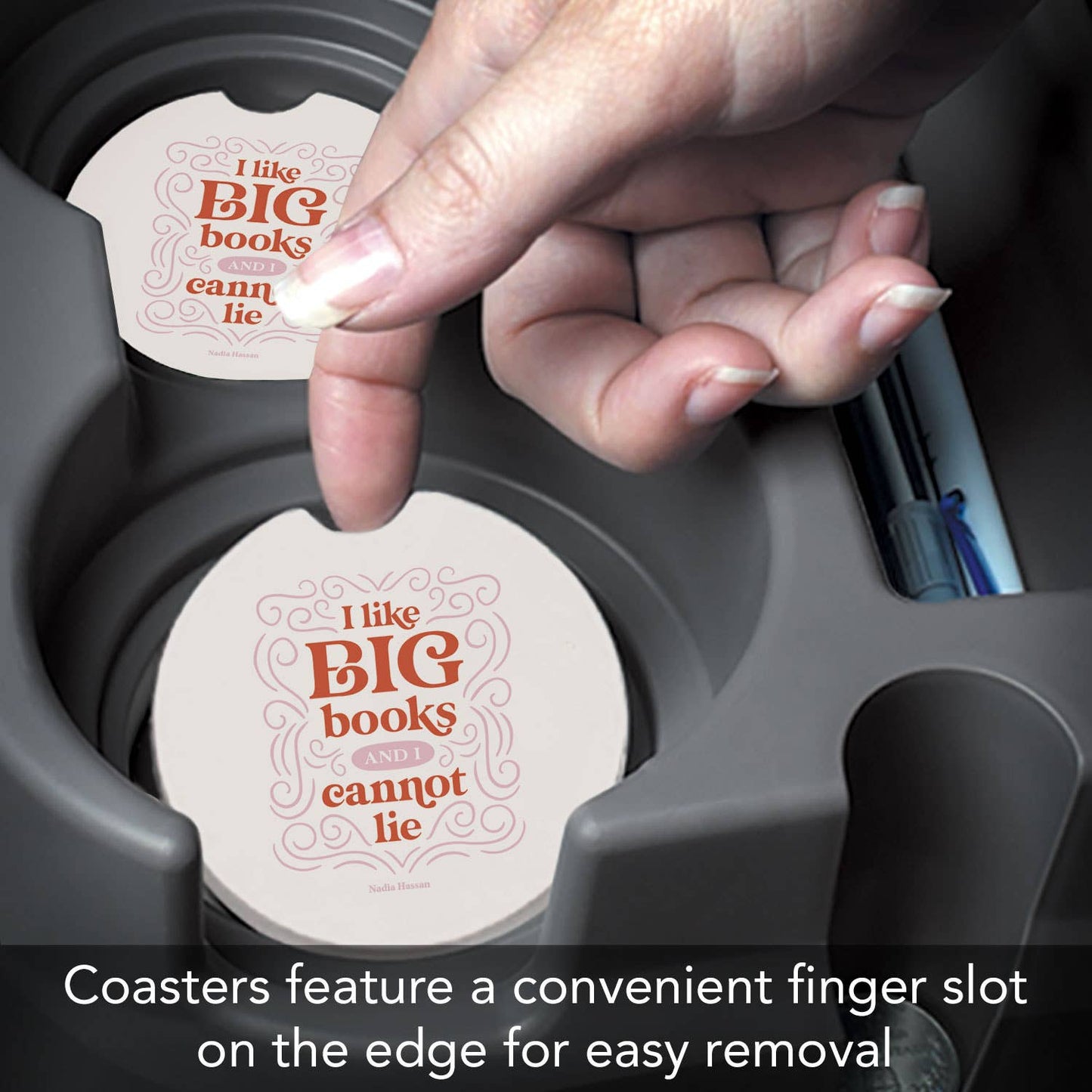 "I Like Big Books" Single Packaged Stone Car Coaster