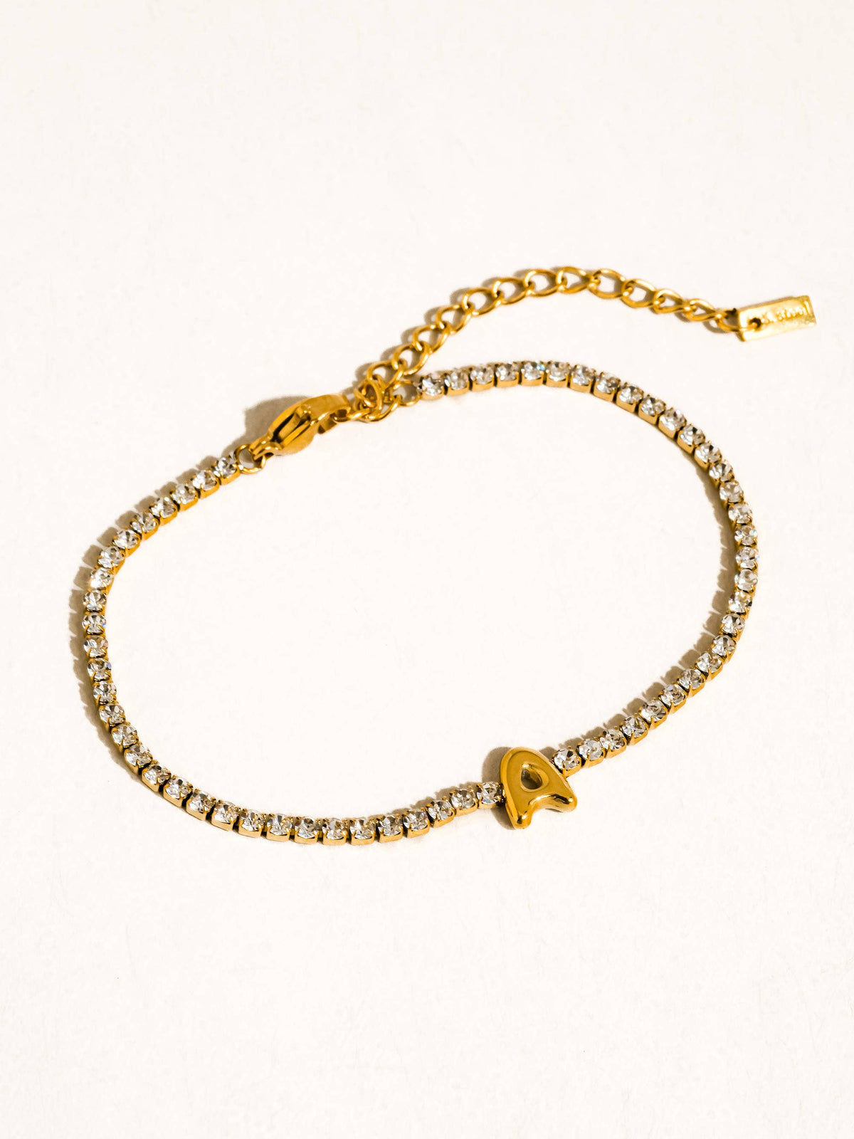 Chaplin 18K Gold Non-Tarnish Rhinestone Letter Bracelet: Yellow Gold / A