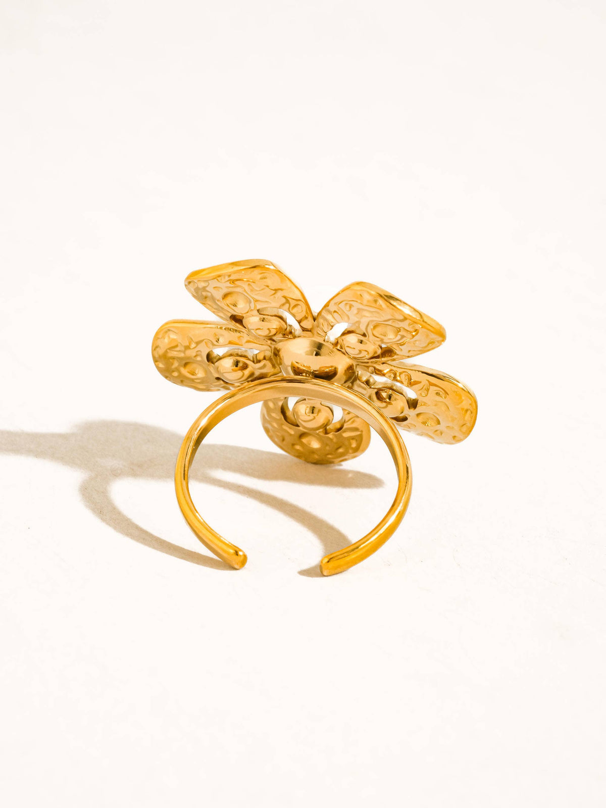 Eze 18K Gold Non-Tarnish Pearl Flower Statement Ring: Yellow Gold