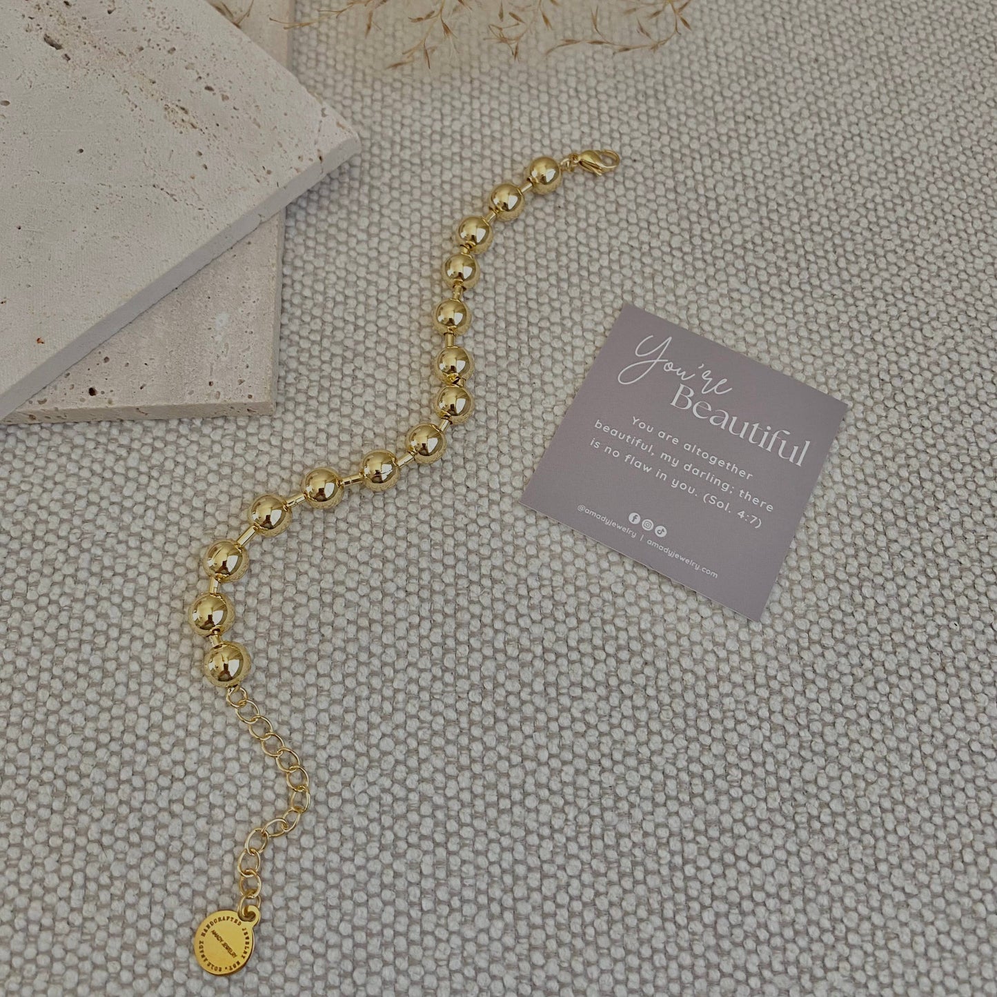 Military Satellite Chain Beaded Bracelet 18k Gold Plated