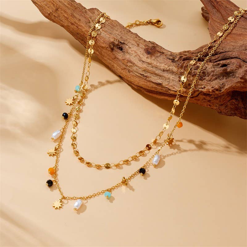 18K STAINLESS STEEL TARNISH FREE SEEDBEAD NECKLACE|40NK9422: Gold