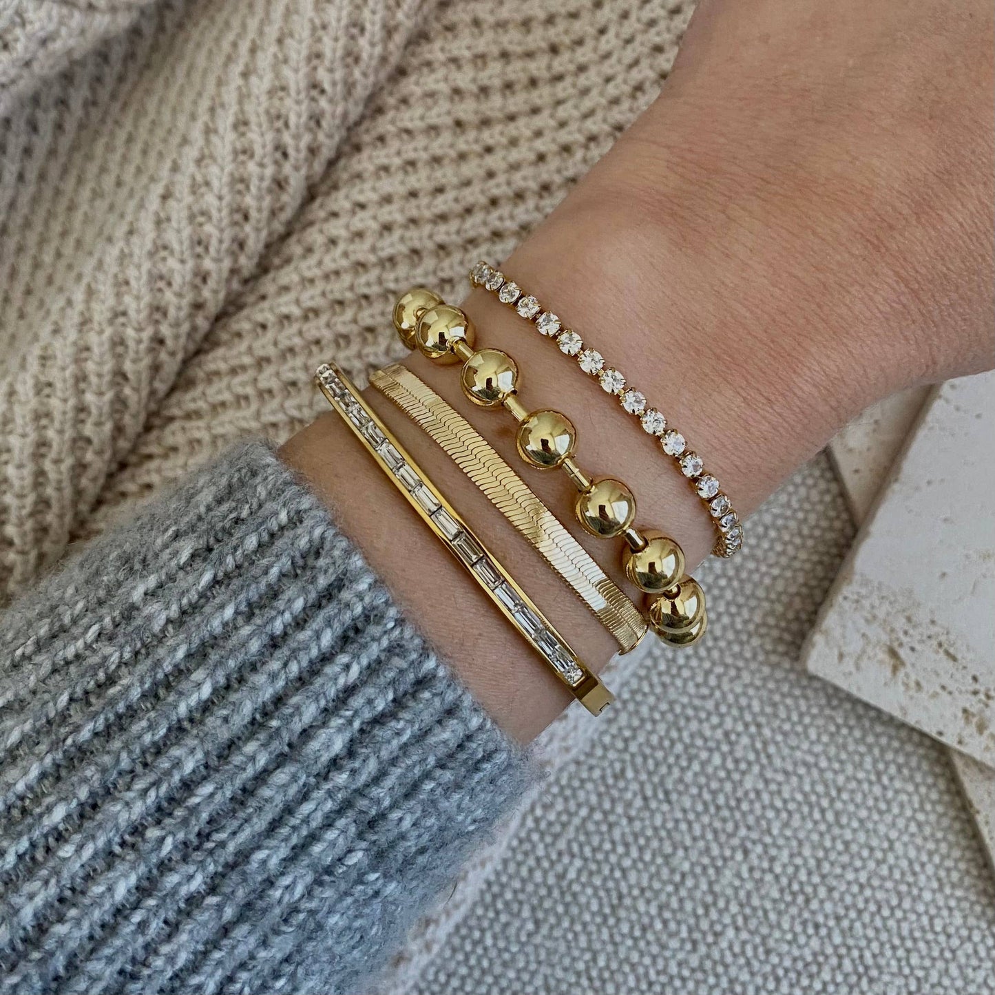 Military Satellite Chain Beaded Bracelet 18k Gold Plated