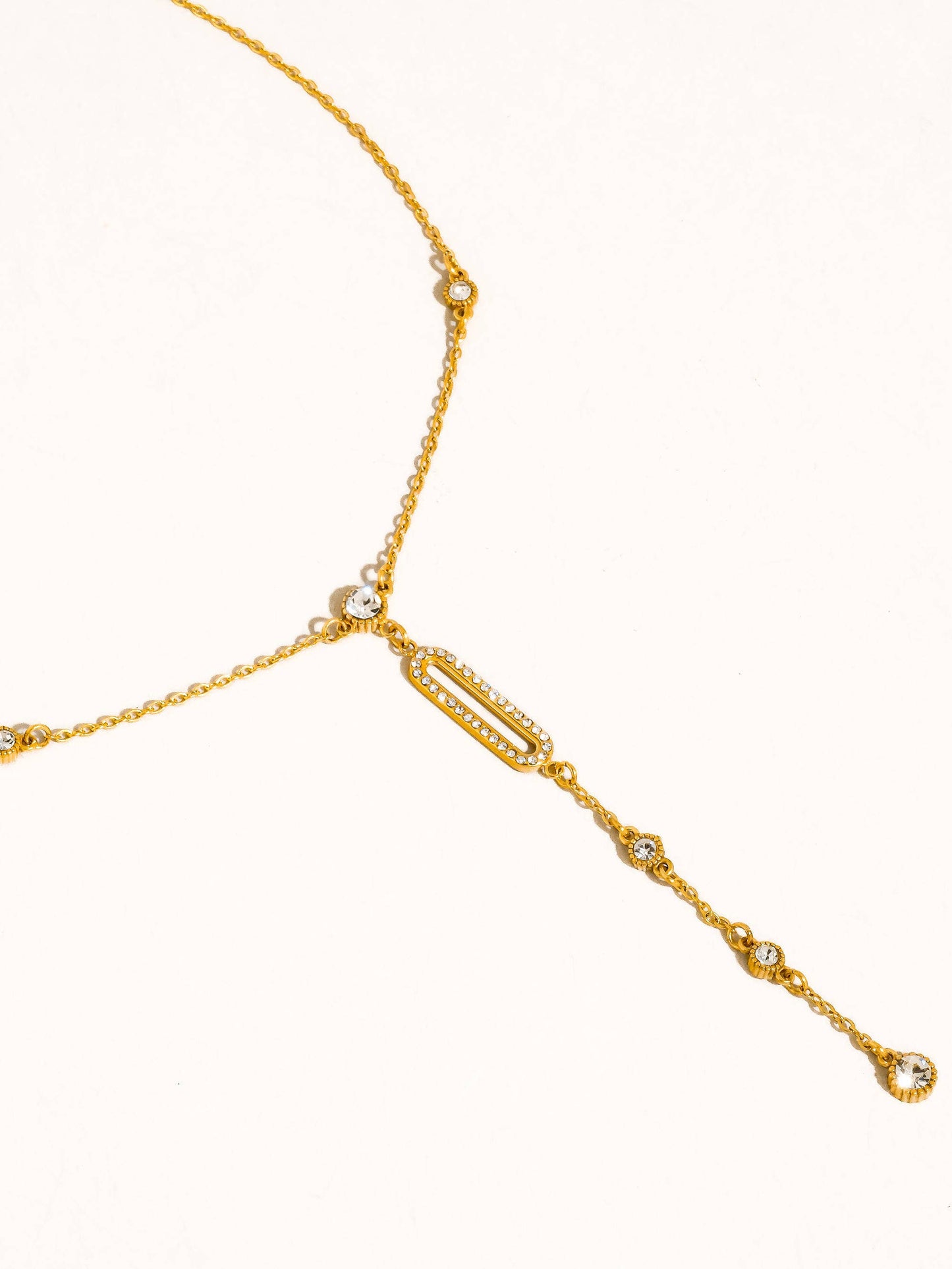 Dazelle 18K Gold Non-Tarnish CZ Drop Bar Necklace: Yellow Gold