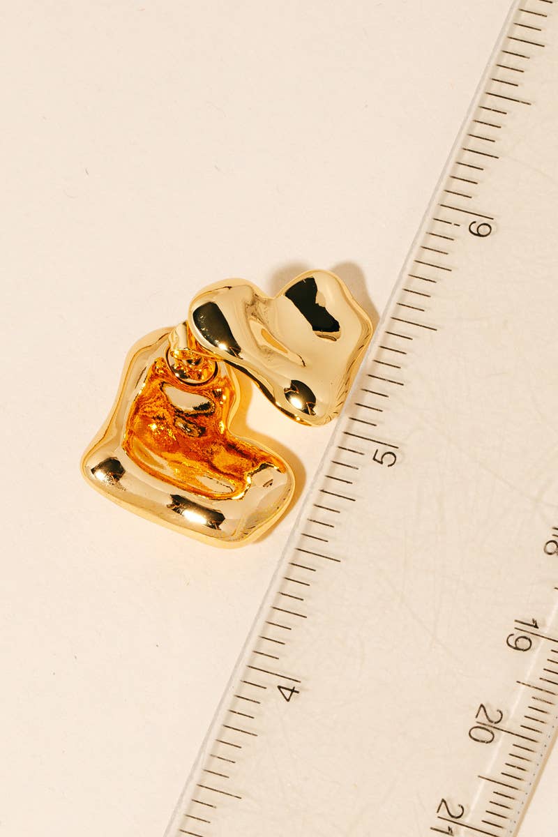 Gold Dipped Warped Heart Stud Earrings: G