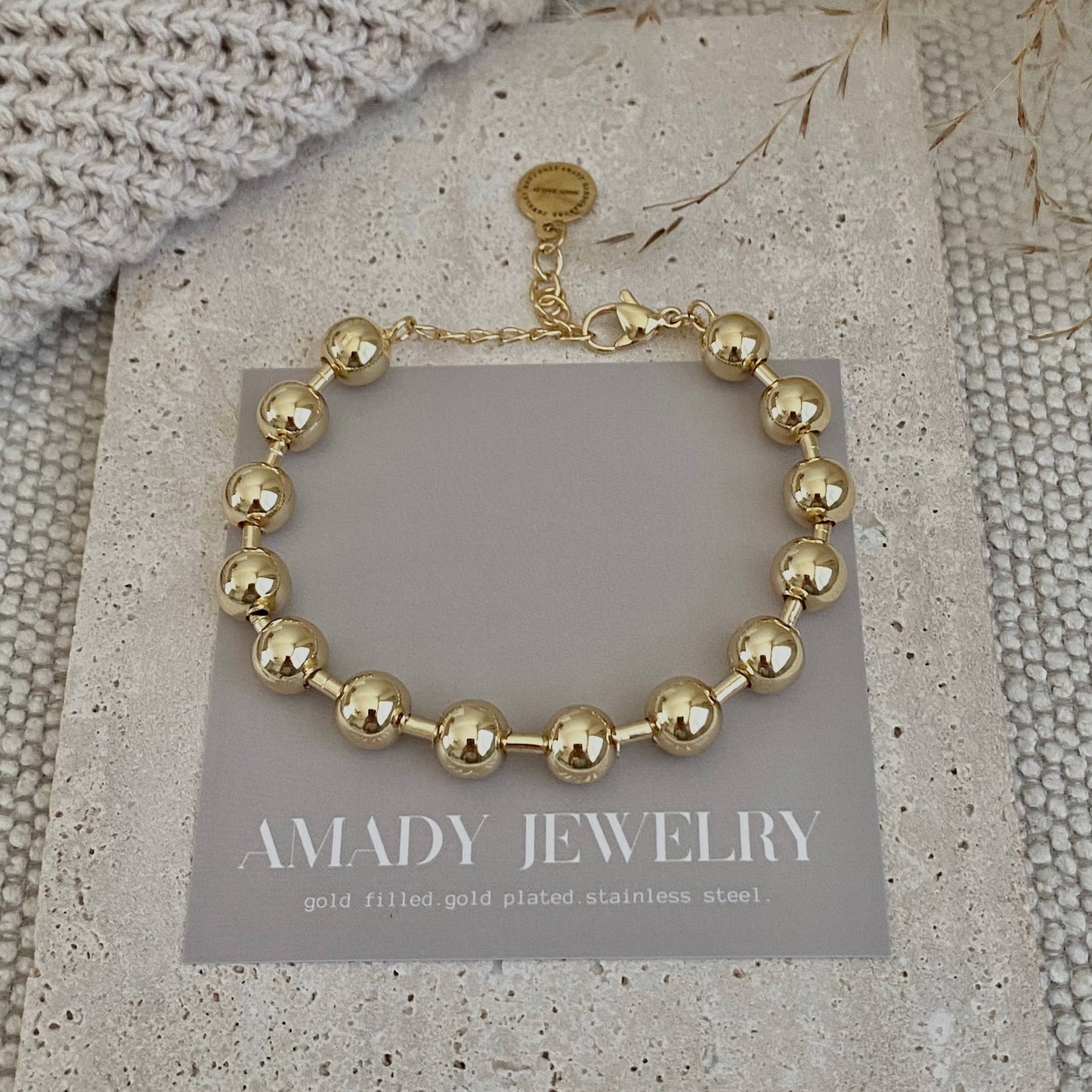 Military Satellite Chain Beaded Bracelet 18k Gold Plated