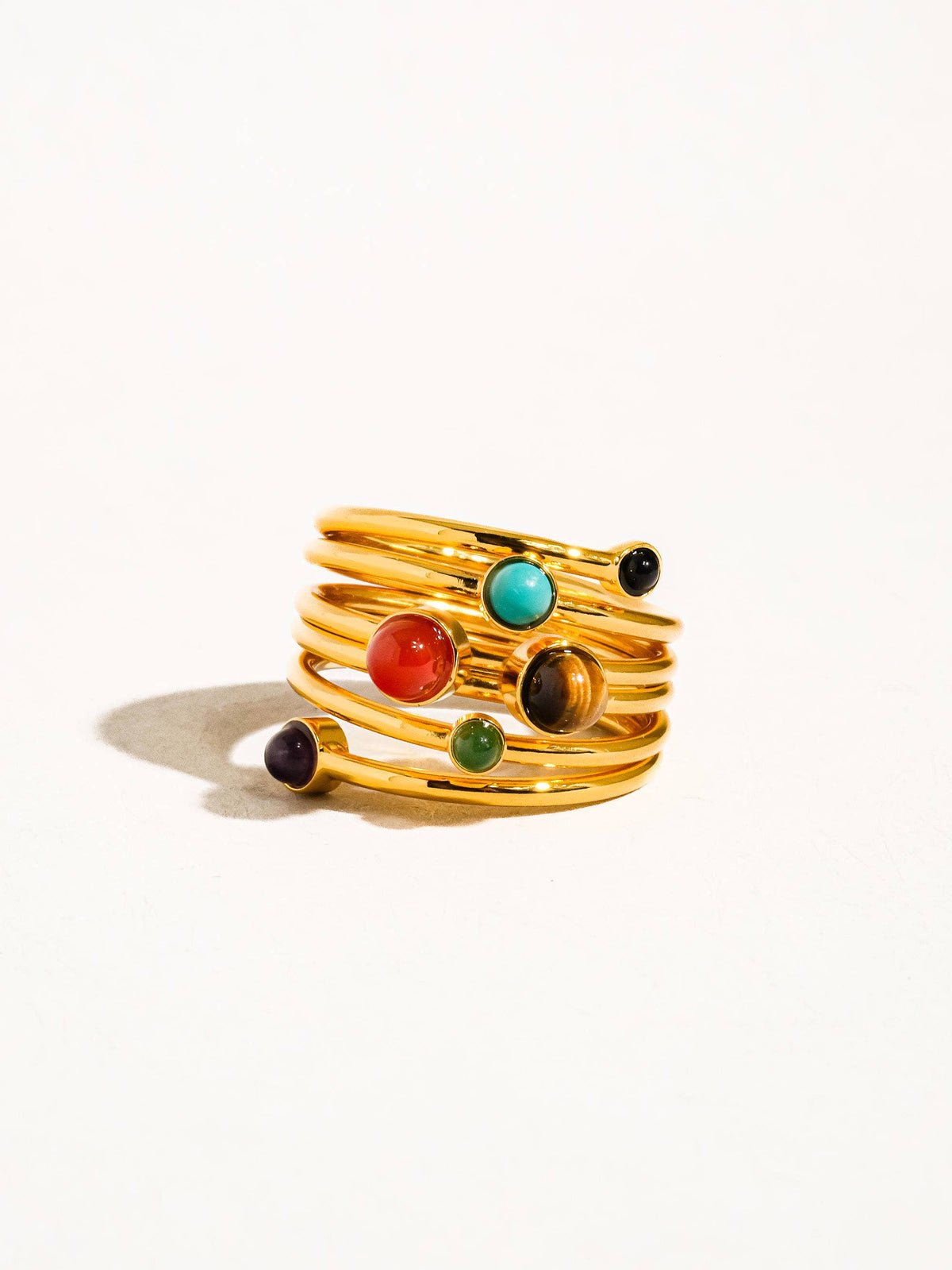 Teigan 18K Gold Multi Color Stone Layered Ring: Multi-Colored