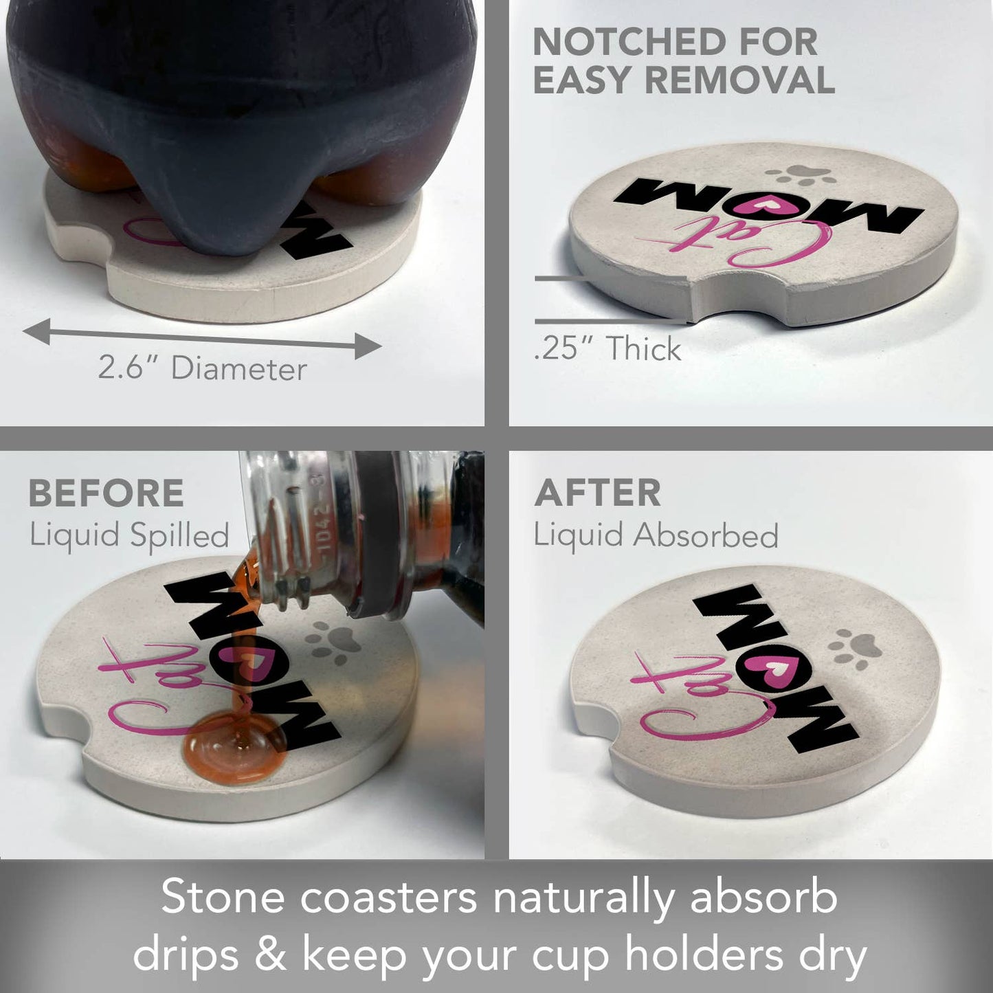 Cat Mom Absorbent Stone Car Coaster 1 Pk