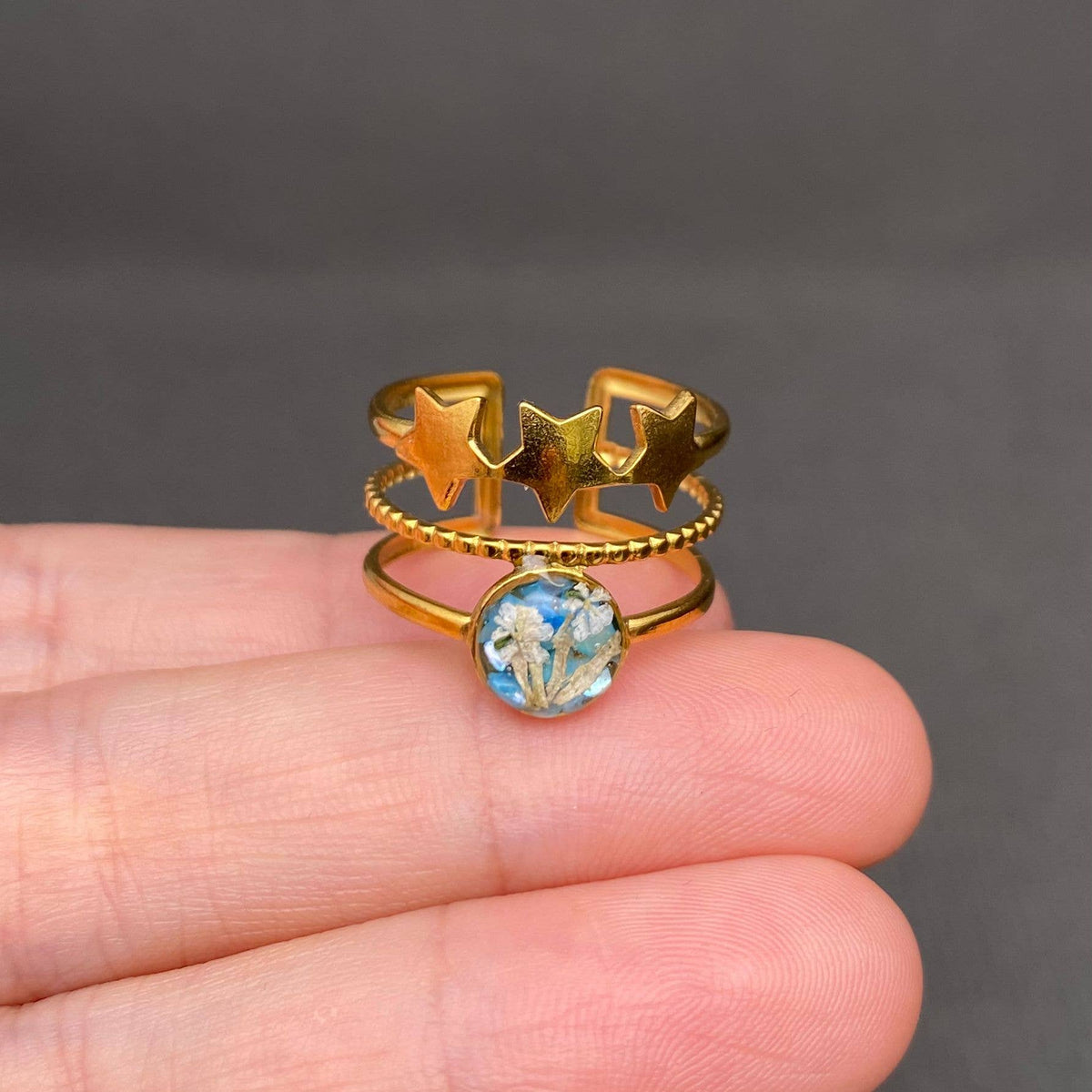 Dried Flowers 18K Gold Plated Stainless Steel Ring - PDF/FGS: Style A