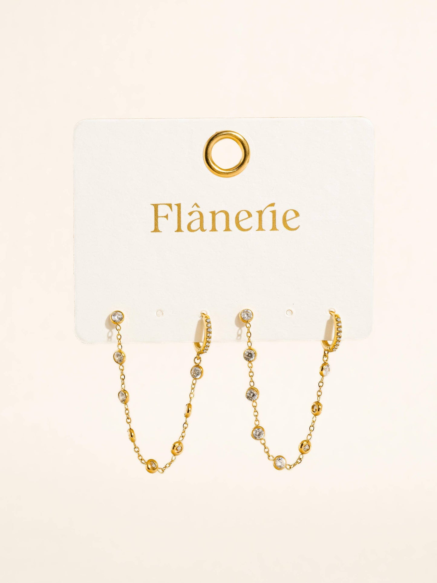 Daffira 18K Gold Non-Tarnish Crystal Chain Link Earrings: Yellow Gold