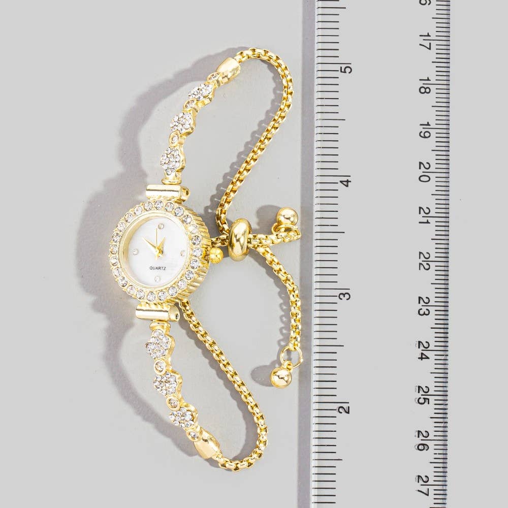 Antique Gold Cz Adjustable Bracelet Watch: G