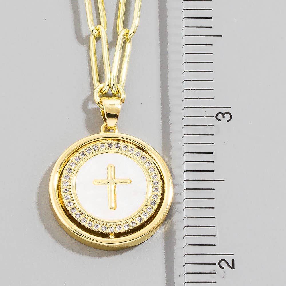 Stainless Steel Cross Disc Pendant Necklace: GMOP