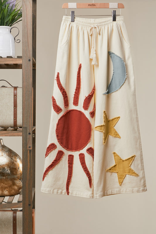 Sun Moon Star Patch Pants