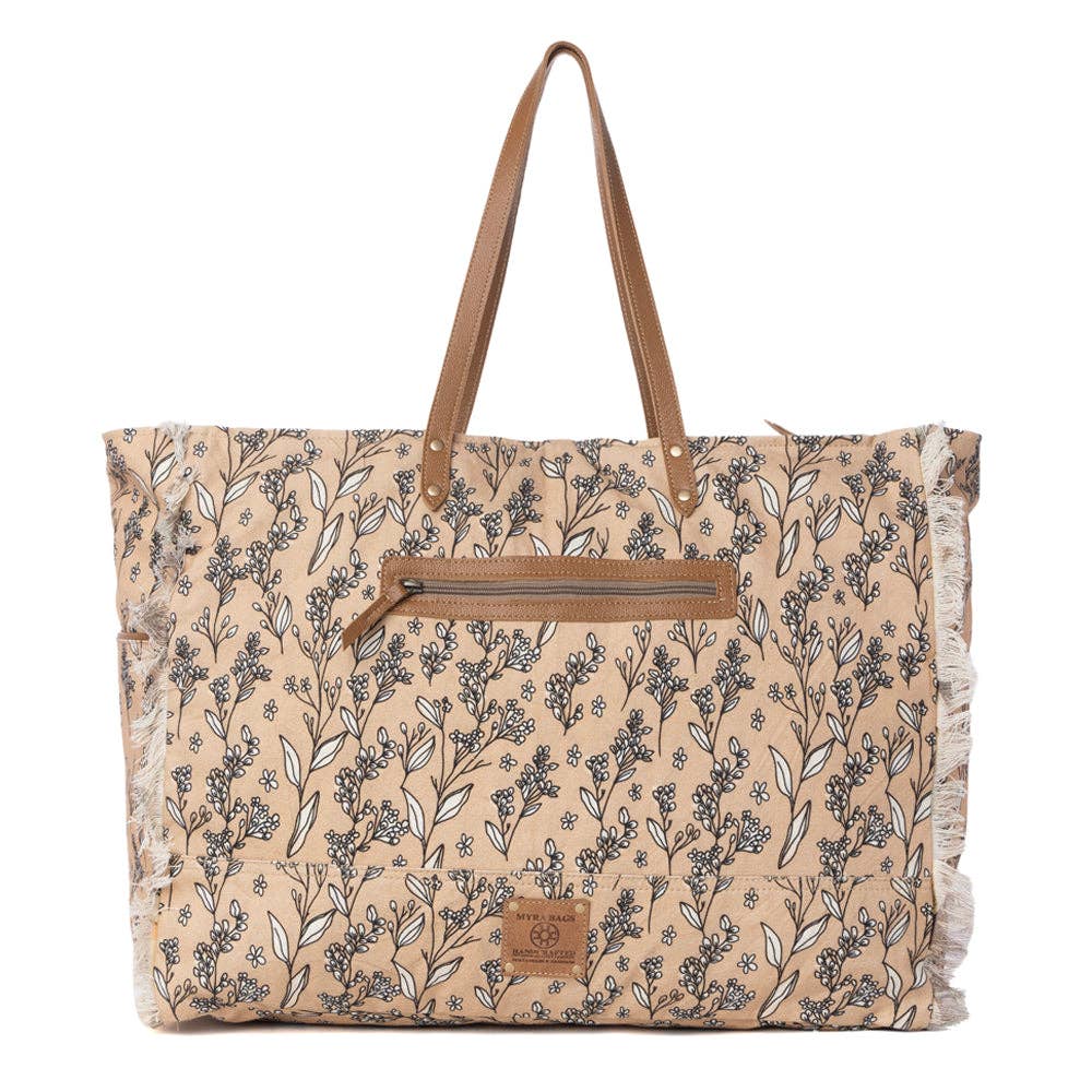 Brookside Cotton & Leather Weekender Bag in Warm Tan: Warm Tan