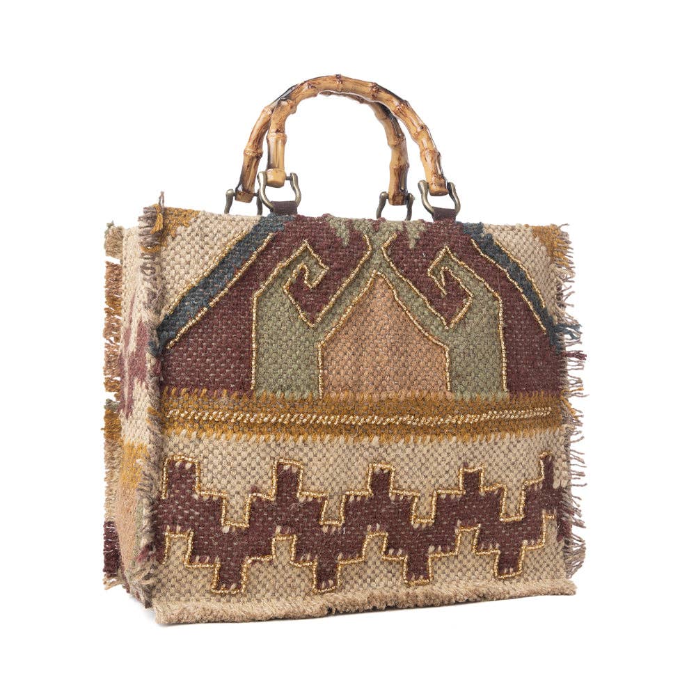 Desert Loom Jute Tote Bag in Olive Amber: Olive Amber