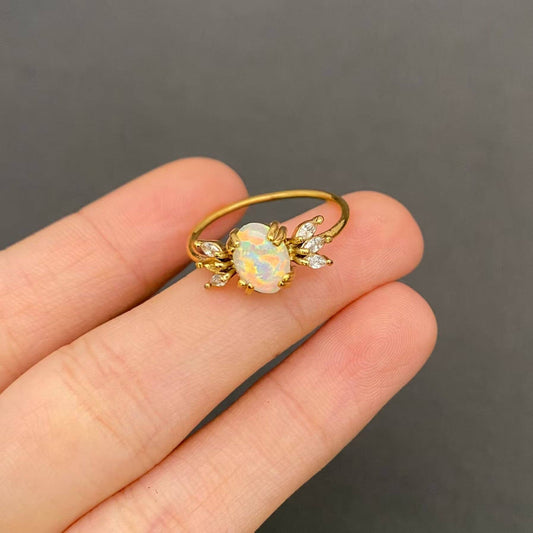 Lucky Opal Cubic Zirconia 18K Golden S.Steel Ring - FGS: 7