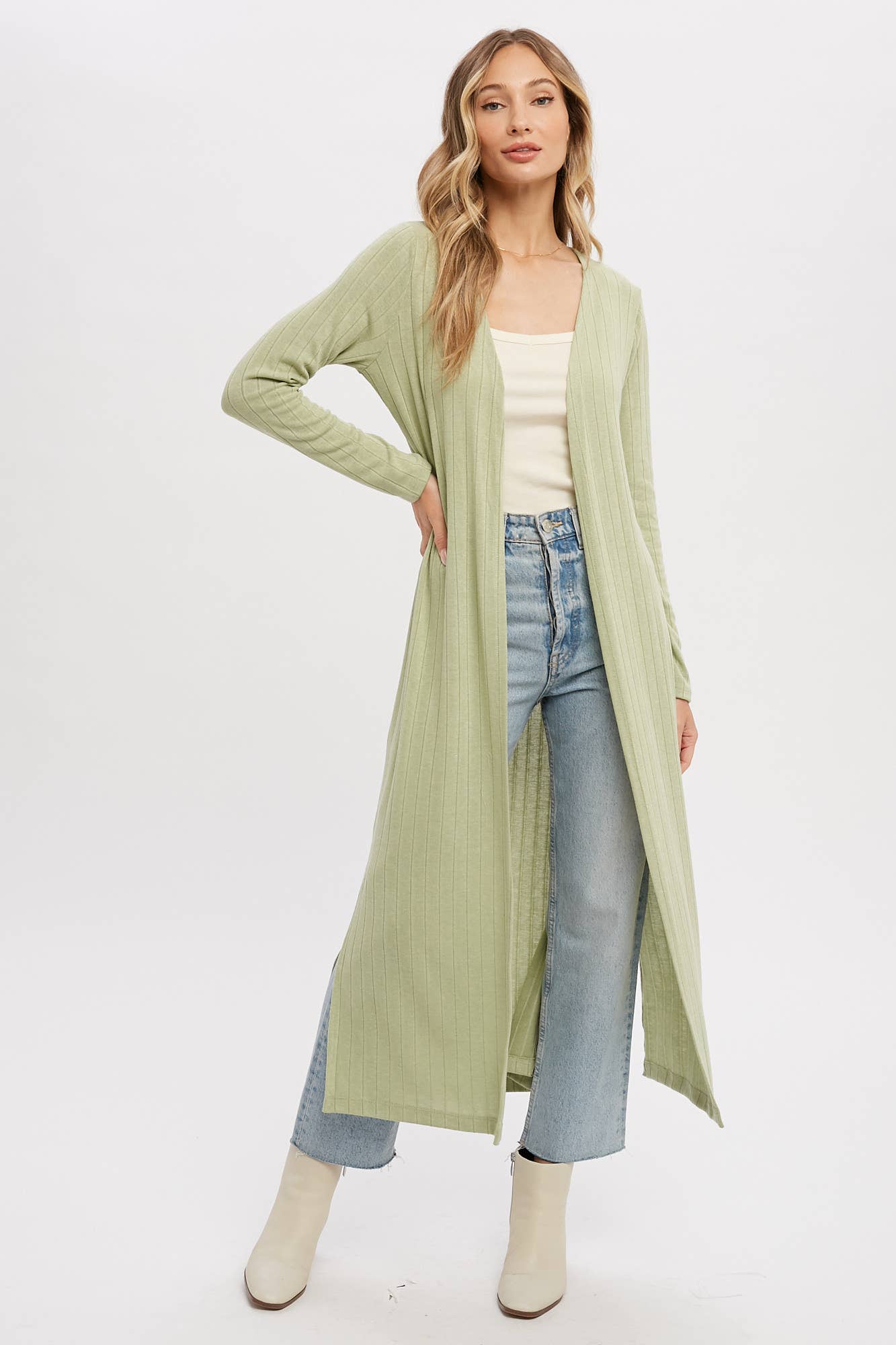 Ribbed Knit Maxi Cardigan: SAGE