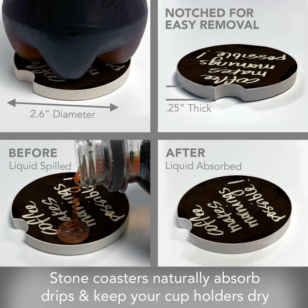 Coffee Makes Mornings Absorbent Stone Car Coaster 1 Pk