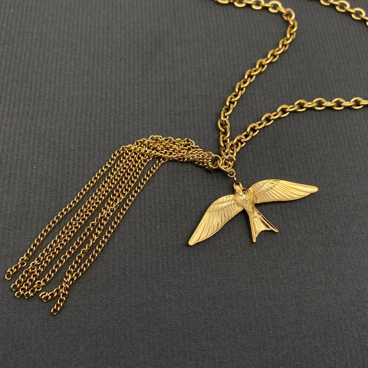 Bird Fringe 18K Gold Plated SS Long Chain Necklace - FGS