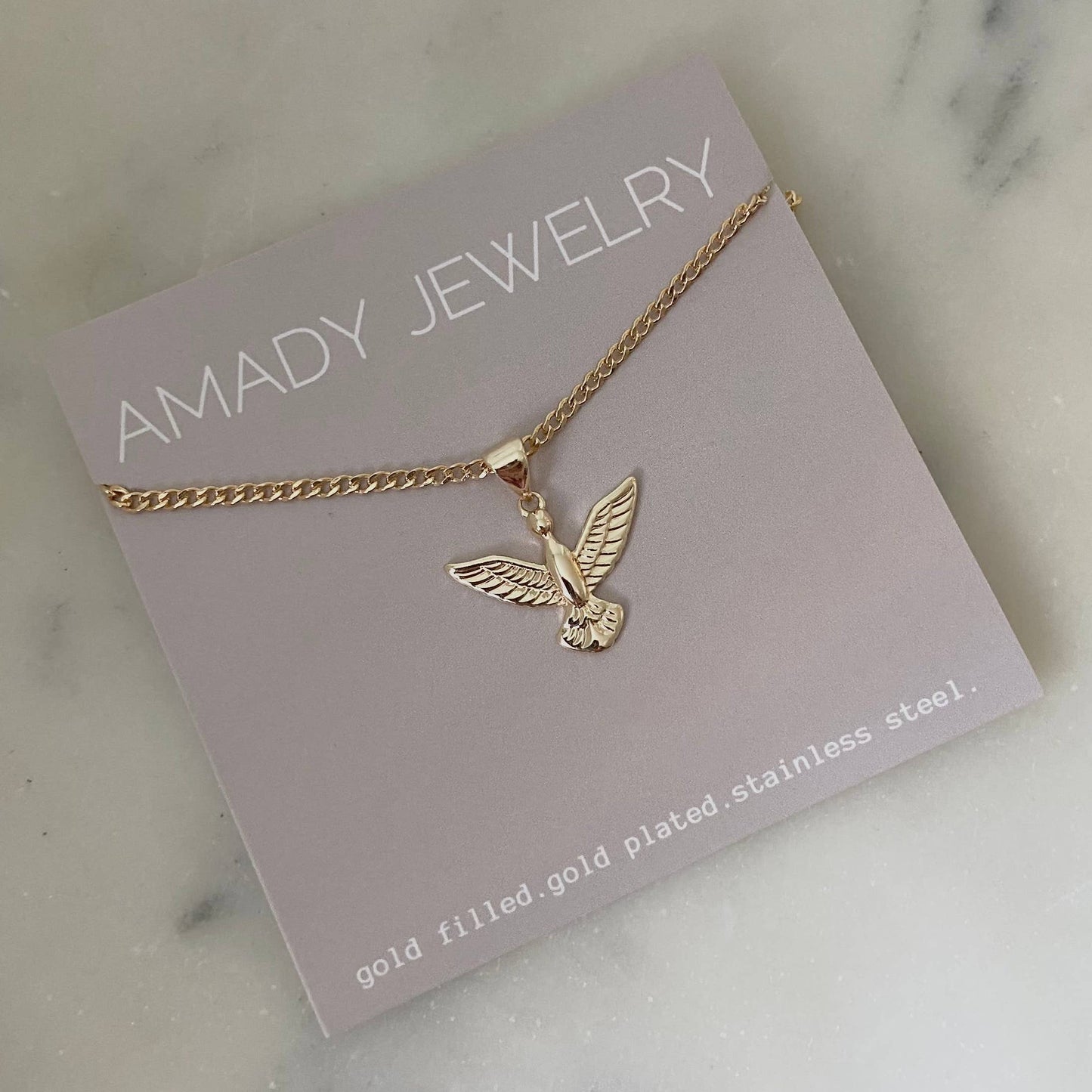 Eagle bird pendant necklace 18k gold filled water resistant