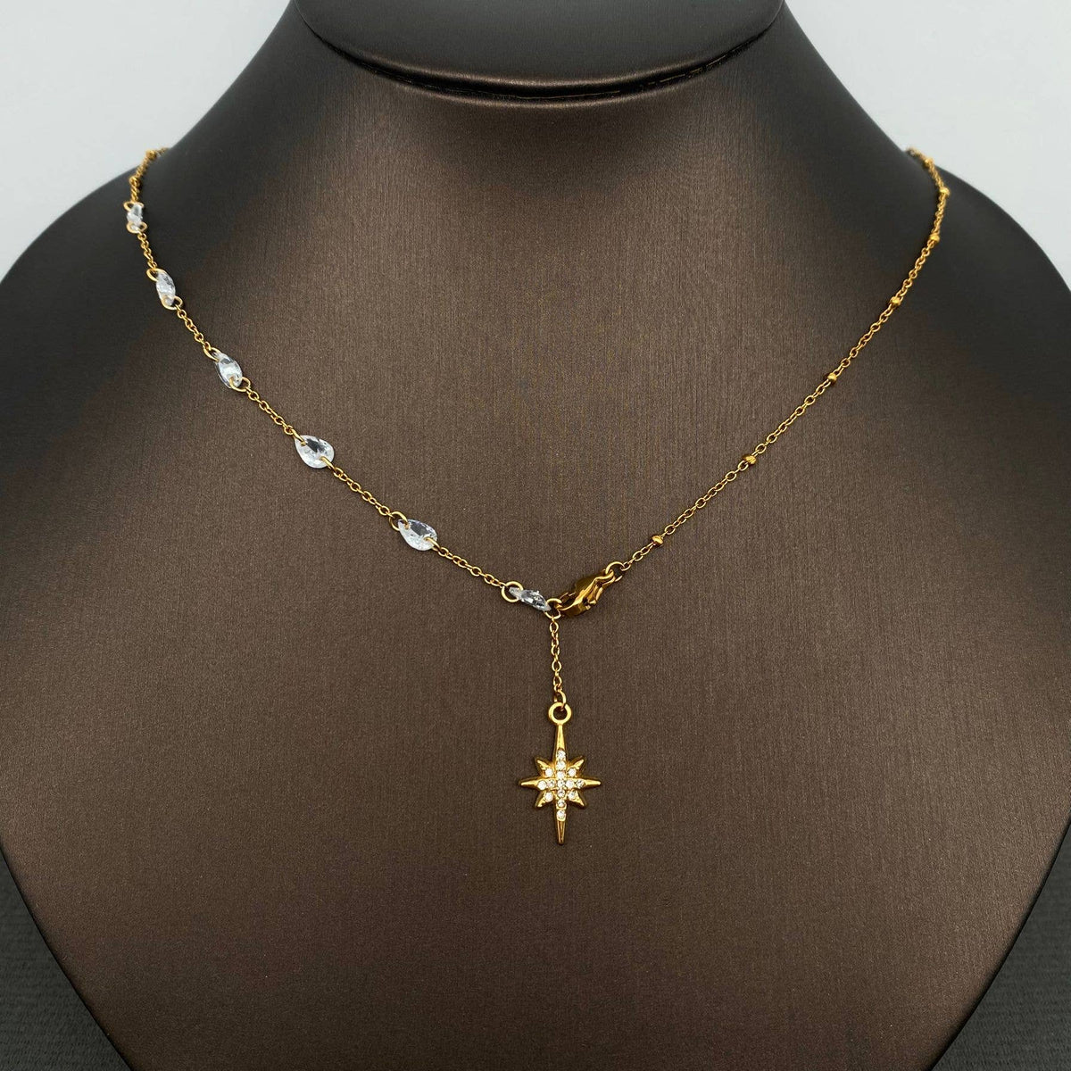Zircon Star Charm 18K Golden SS Y-neck Necklace - FGS/MS