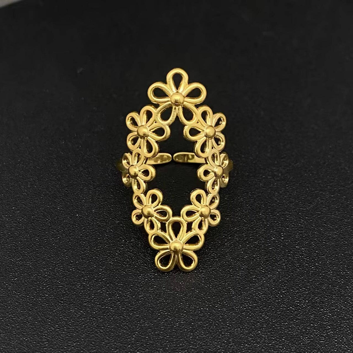 Hollow Flower 18K Gold Plated Stainless Steel Adjustable Ring - FGS