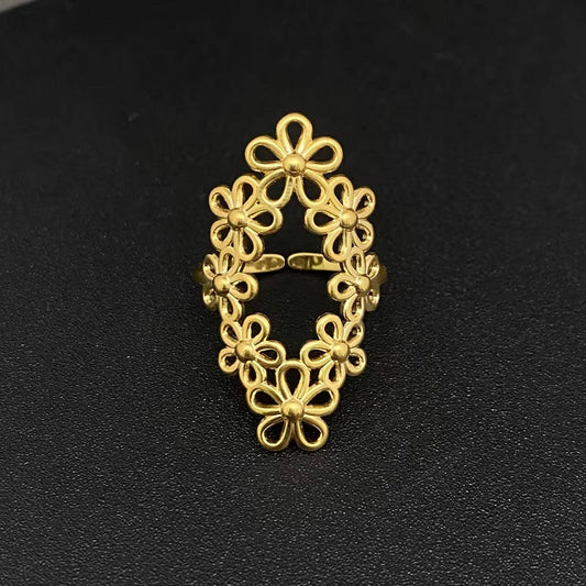 Hollow Flower 18K Gold Plated Stainless Steel Adjustable Ring - FGS
