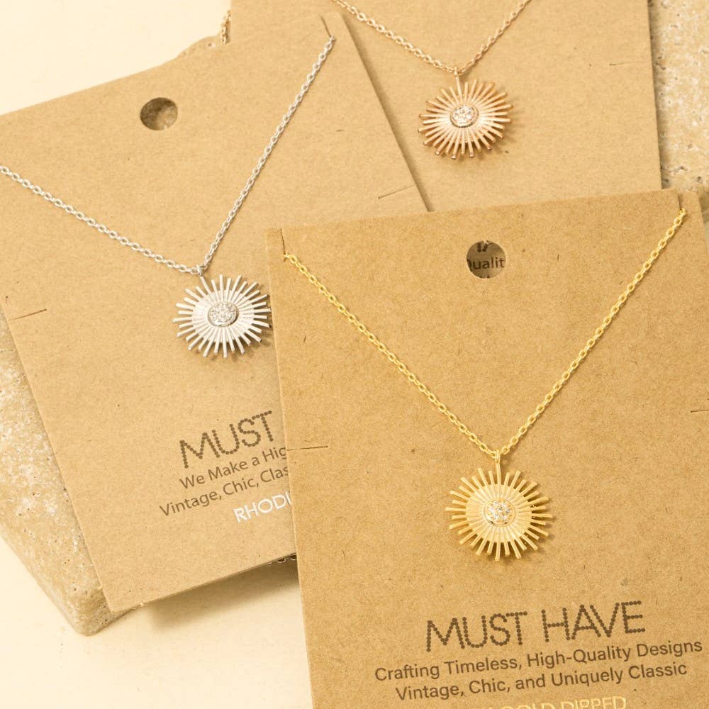 Circle Sun Shine Ray Pendant Necklace: G