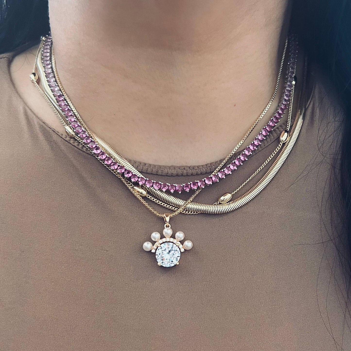 Beaded layering chain necklace 14k gold filled 18 inches