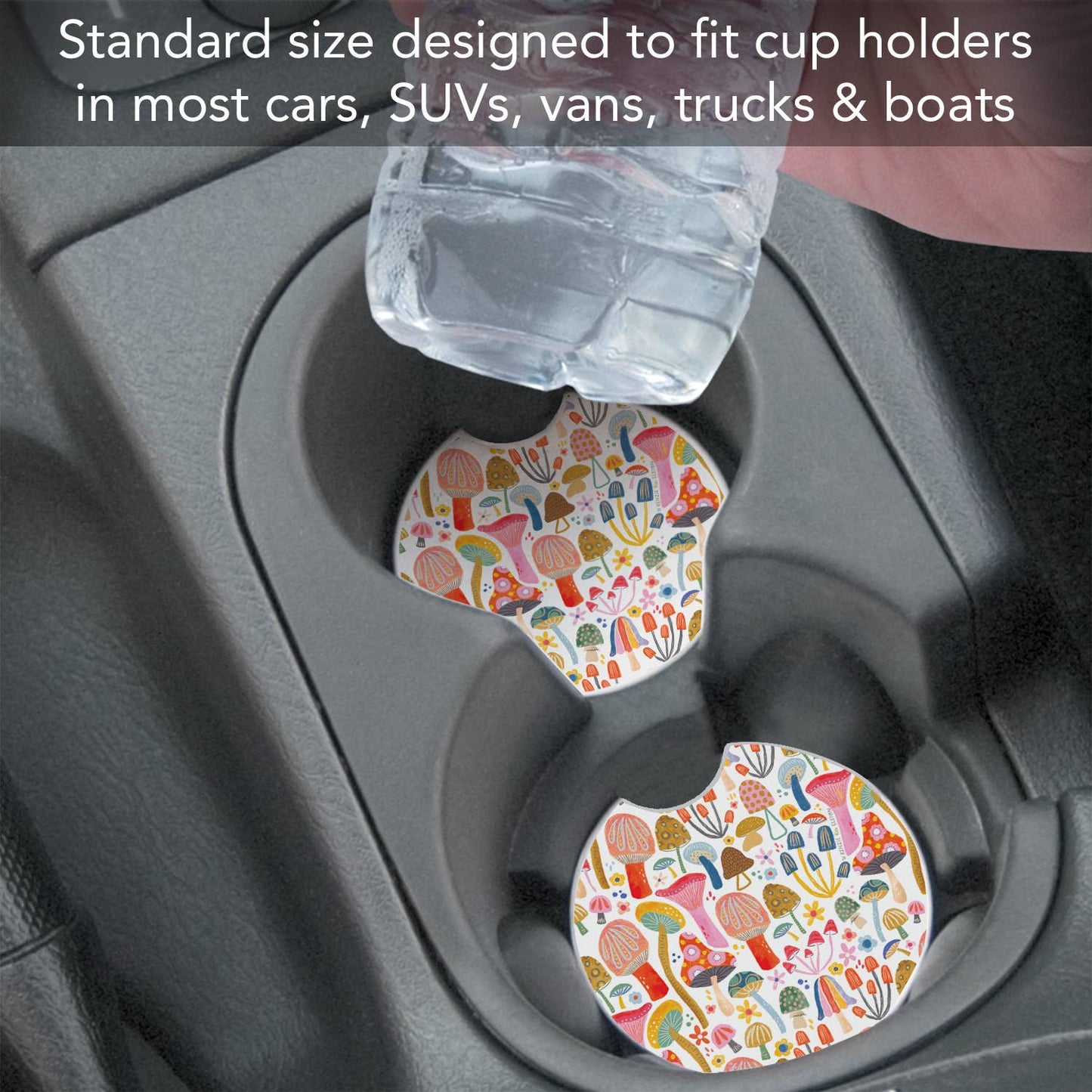 "Retro Shrooms" Absorbent Stone Car Coaster 1pk